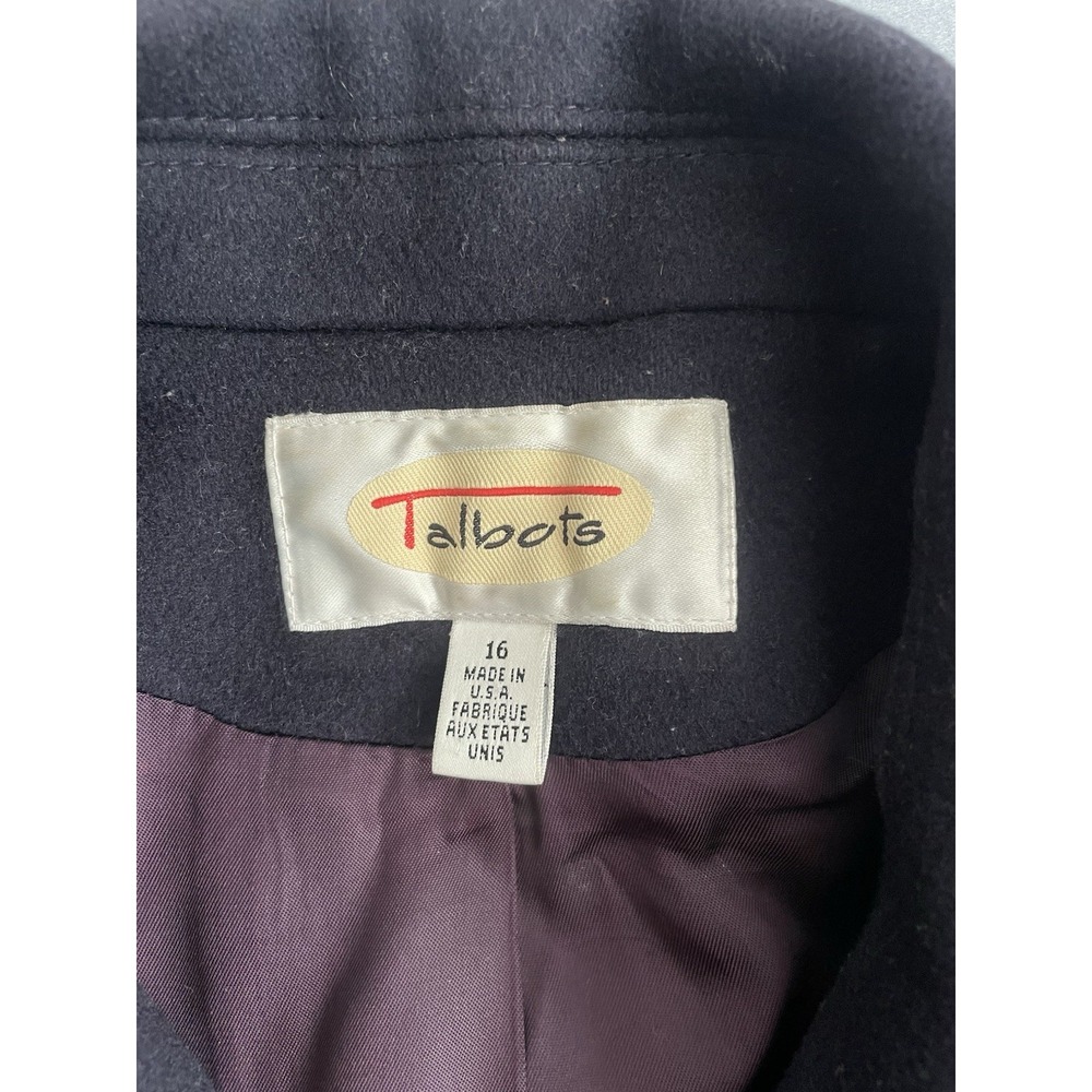 VTG Talbots Women 16 100% Wool Navy Pea Coat Jacket Anchor Nautical Classic - Picture 2 of 13